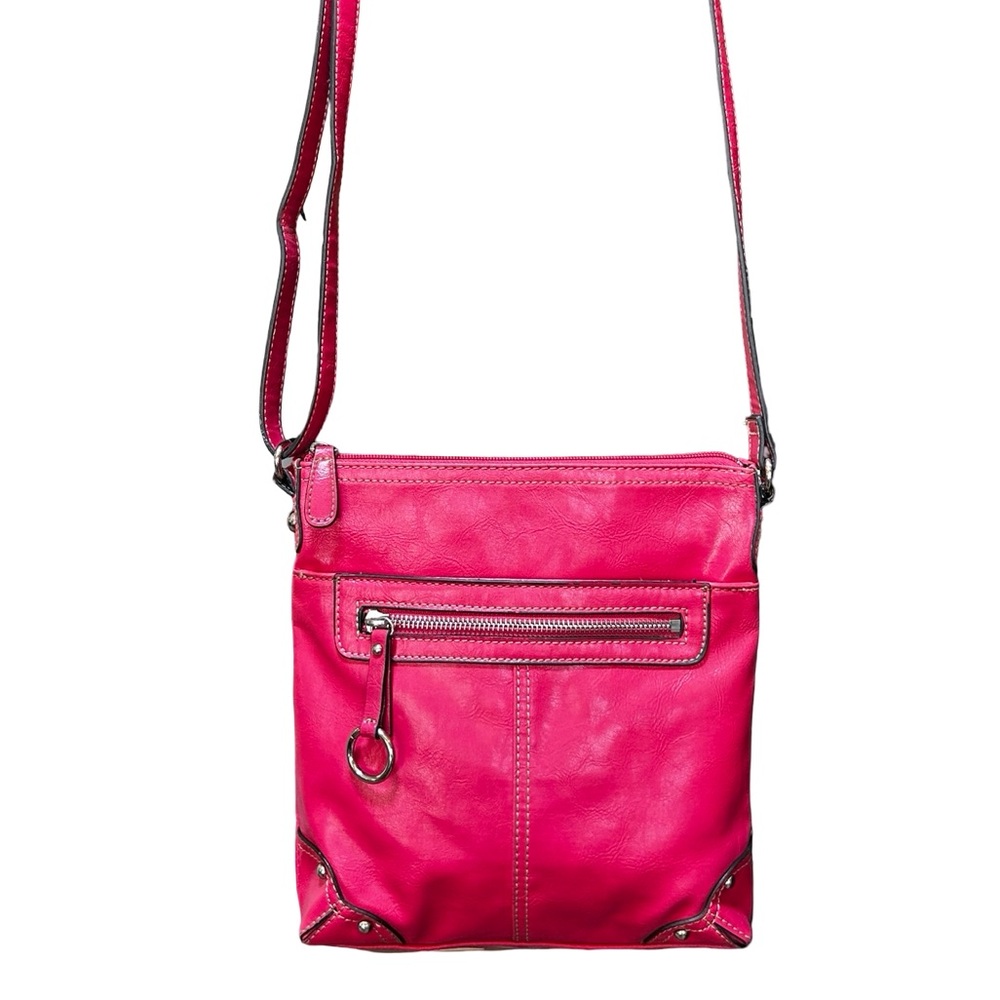 Nine West Fuchsia Crossbody Bag With Leopard Interior and Adjustable Strap